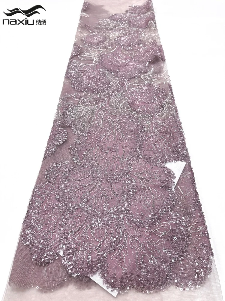 

Madison Luxury African Heavy Beaded Lace Fabric Nigerian Embroidered Sequins Groom Wedding Party Dress Sewing High Quality 5 Y
