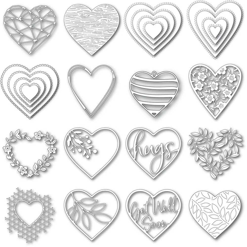 Valentine Heart Metal Cutting Dies for New Arrivals 2022 Scrapbooking Flower Leave Hugs Frame Card Craft Supplies No Stamp