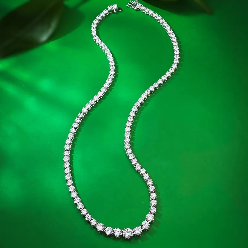 Apaison 925 Sterling Silver Full High Carbon Diamond Chain Necklace With Gift Box For Women