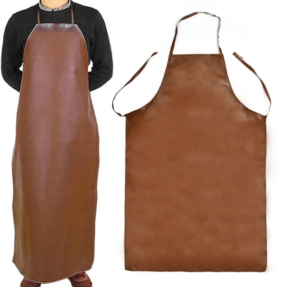 Waterproof And Oil-proof Leather Apron PU Bib Unisex Solid Kitchen Household Dirt-Resistant Work Clothes For Slaughter Random