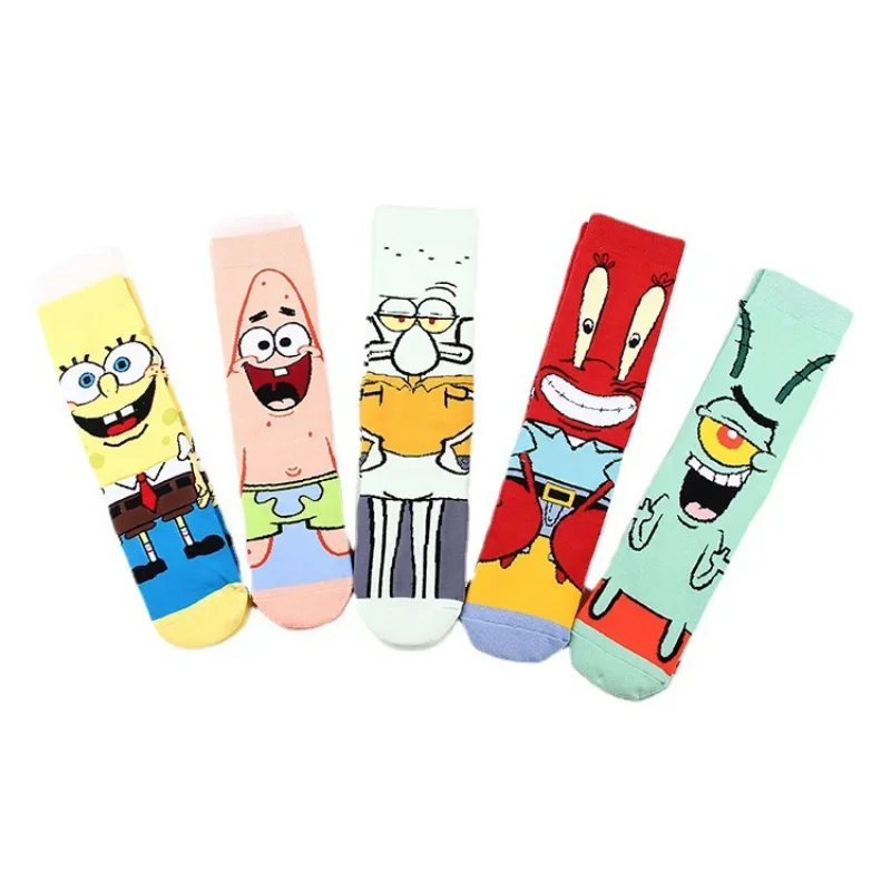 Kawaii Sponge-bob Socks Patrick Star Squidward Tentacles Cartoon Socks Pure Cotton Male Trend Tube Socks Direct selling