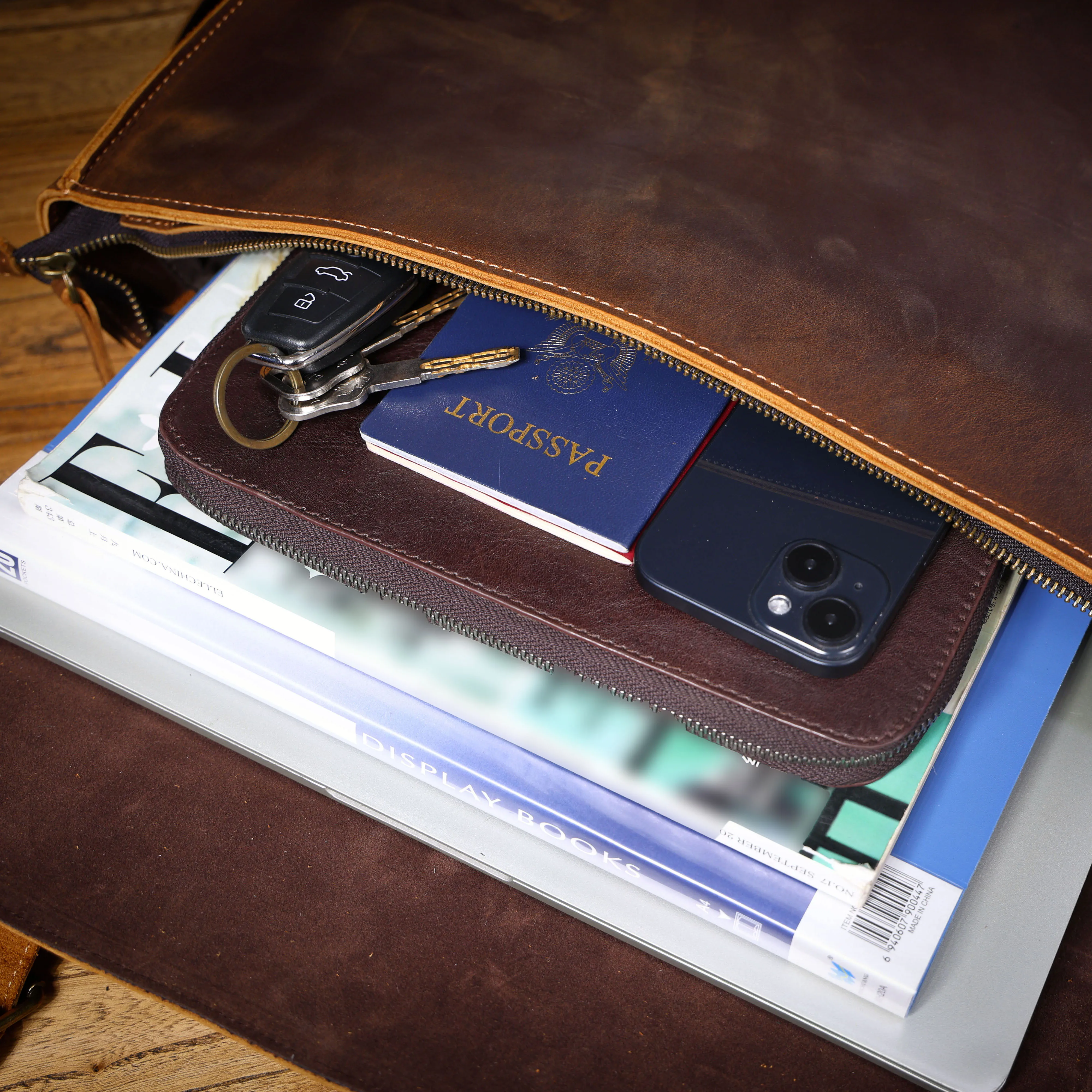 S.WORKER Vollnarbenleder 15" Laptop-Aktentasche Echtleder Herren Büro-Handtasche Messenger-Tasche Business-Bürotasche – Detail 31