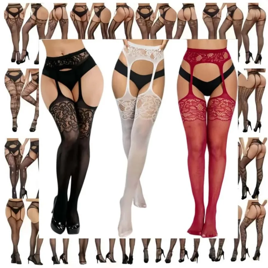 Fashion Womens Sexy Suspender Stockings Open Crotch Pantyhose Fishnet Tights Night Party Wear Mesh Leggings Garters Hosiery XXX