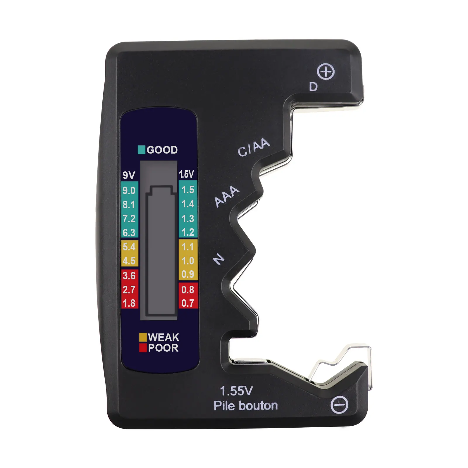 377 Pocket Battery Tester Checker C AA AAA D N 9V 1.5V Button Battery Transparent Bar Chart LCD Display