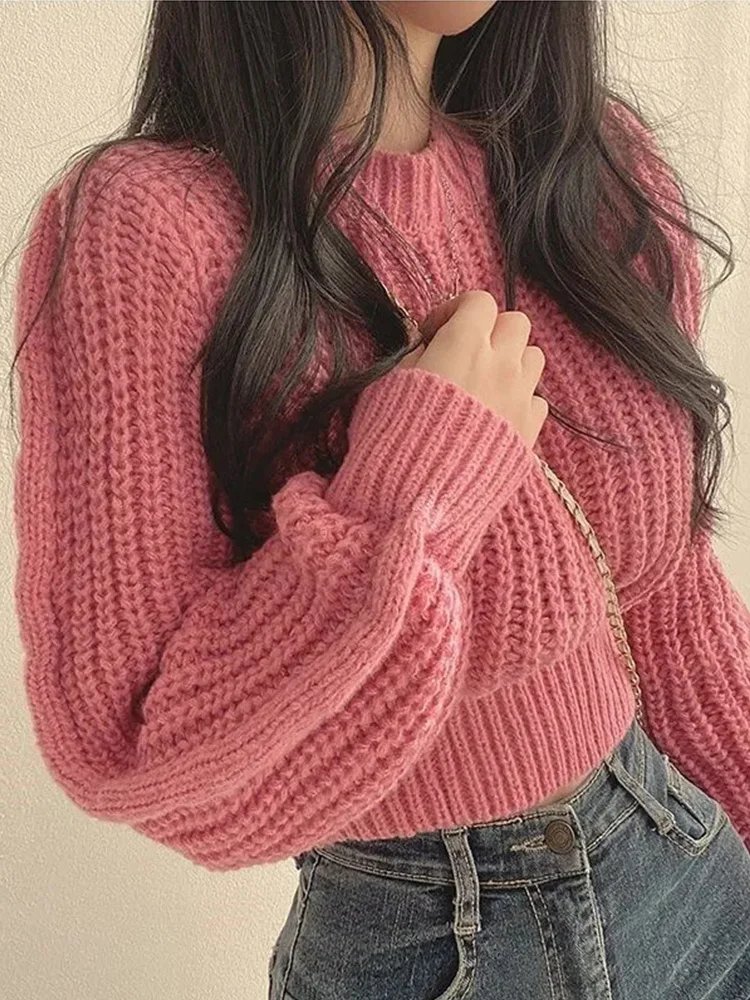 Design Sensation round Neck Pullover Sweater Women's Short Style Knitted Top Slim Fit Summer New Arrival Small Size Friendly