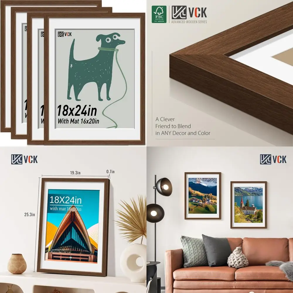 

Набор из 4 коричневых деревянных рам, 18x24 для фотографий 16x20 фотографий с ковриками или 18x24 напрямую, подходит для дома, офиса и художественных дисплеев