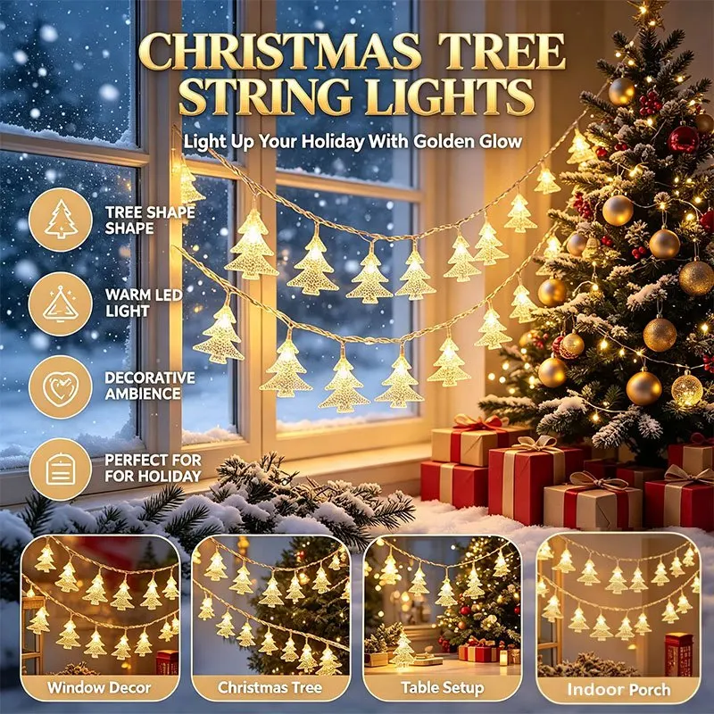 Christmas Tree LED String Lights Battery Powered, 10/20/40 LED Warm White Fairy Garland, Decorative Lights for Christmas Tree
