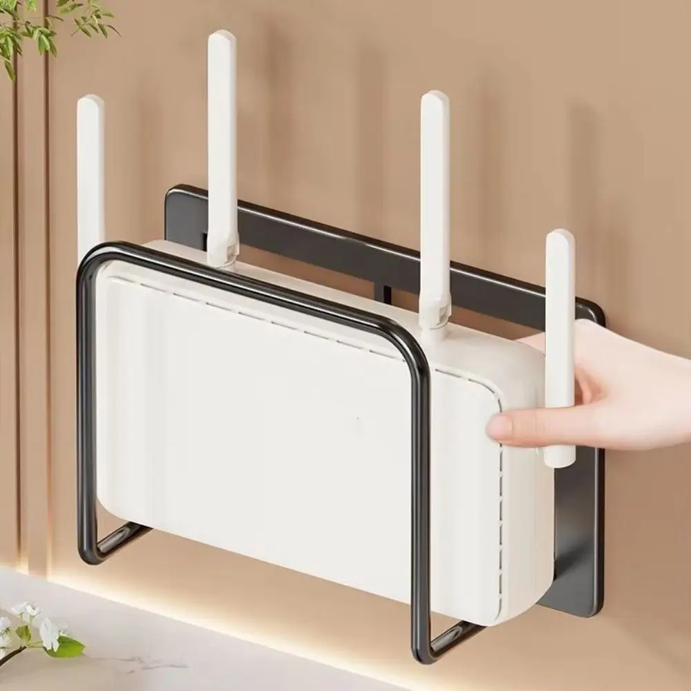 No-Drill Router Storage Rack Modem Style Heat Dissipation Holes Router Shelf Multiple Cable Holes Heavy-Duty Organizer
