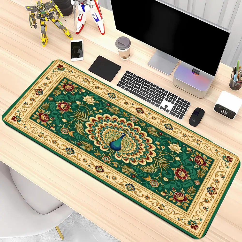 Green Peacock Floral Persian Rug Pattern Mouse Pad Precision Tracking Non Slip Base For Exotic Decor