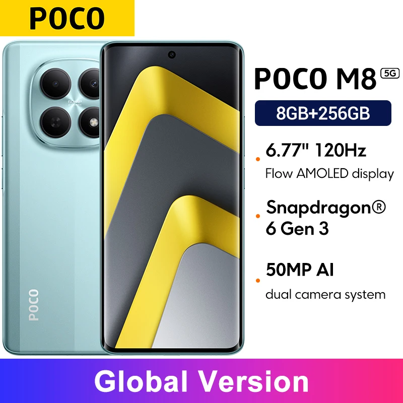 Смартфон POCO M8, 6.77" AMOLED, 50 МП, Snapdragon, NFC, 5520 мАч, 45 Вт — фото товара