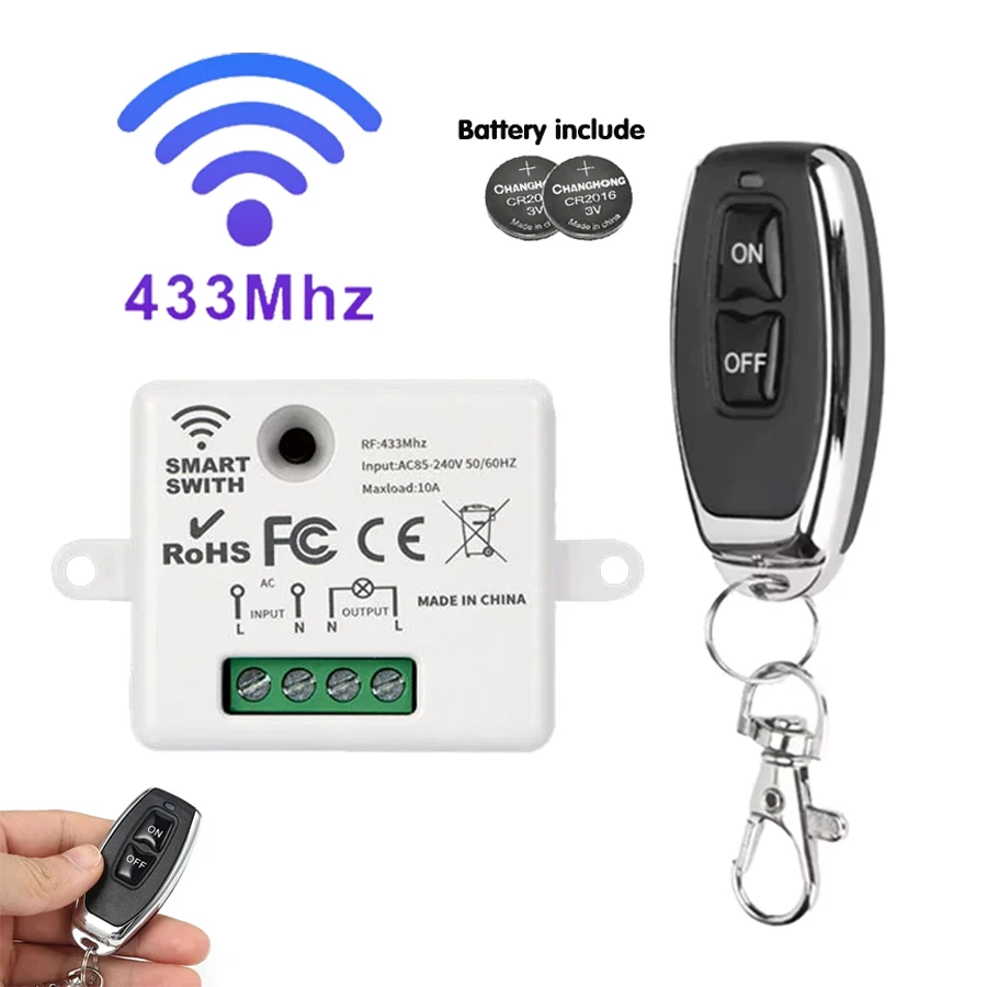 

RF 433 МГц беспроводной пульт дистанционного управления, переключатель света 10А, релейный приемник, модуль передатчика для светодиодной лампы, переменный ток 110 В 220 В