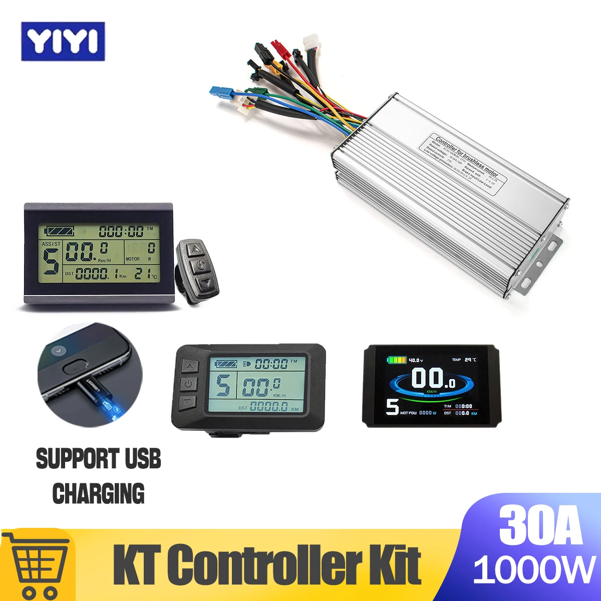 

30A Ebike KT Controller 36V48V 1000W with KT-LCD3 Display Electric Bike Accessories LCD5 Panel LED900S LCD9R E Bike Parts