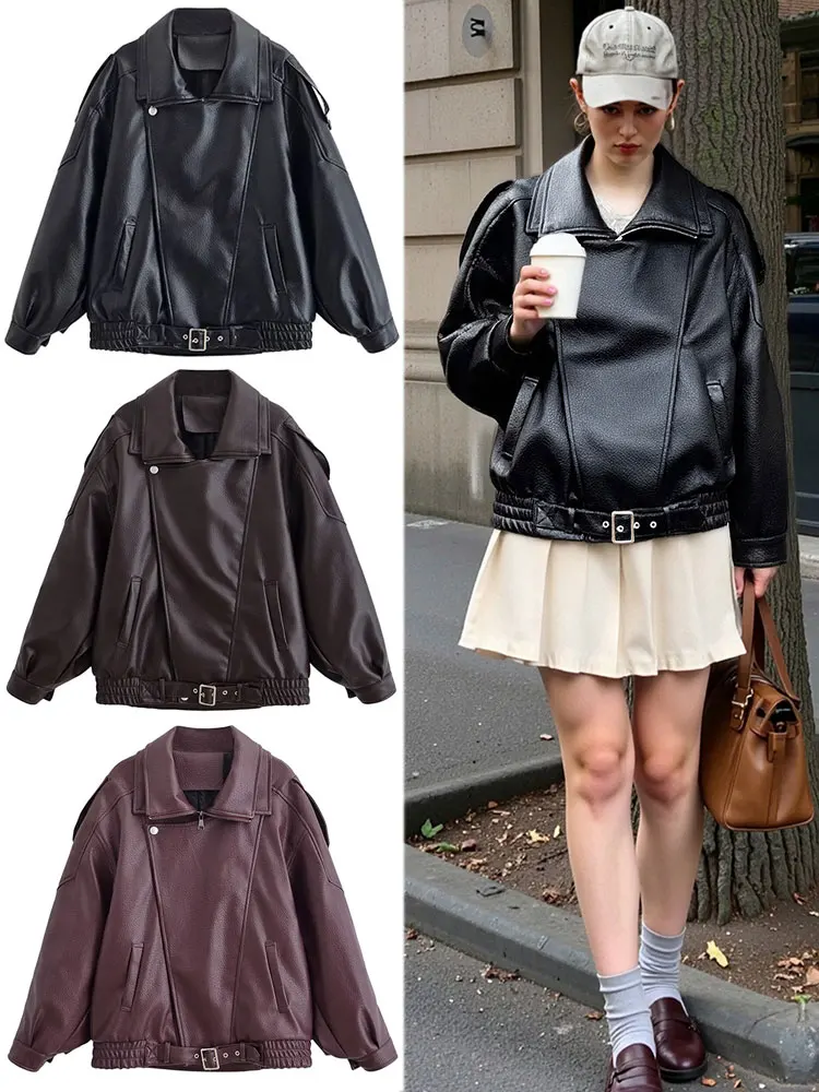 

HH Autumn Winter Women Thickened Warm Faux Leather Jacket Long Sleeve Zipper Coat Vintage Motorcycle Jacket Lady Outerwear