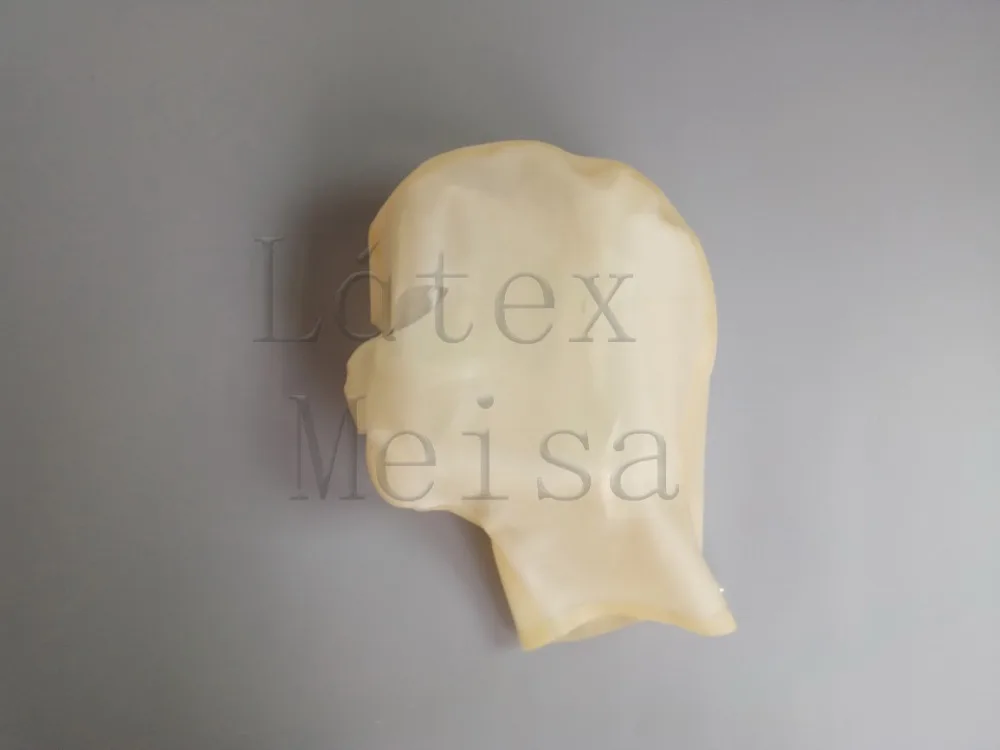 Latex hoods 0.3 transparent rubber masks open eye nostrils and mouth with back zip