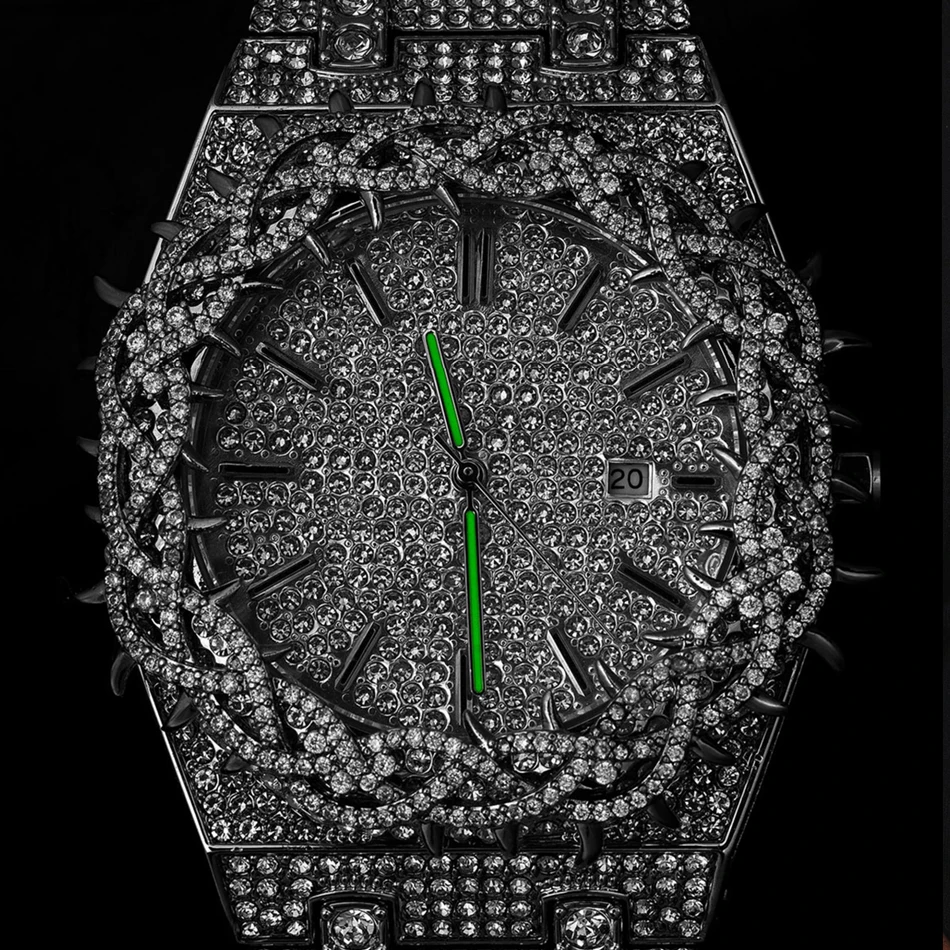 Diamond Watch Crown of Thorns Full Diamond Men's Wristwatch Hip-Hop European American Heavy Customisation Gift Quartz Wristwatch