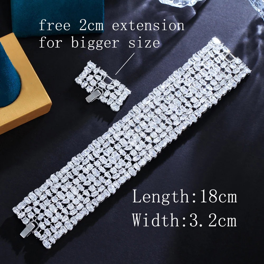 ThreeGraces Gorgeous Cubic Zirconia Silver Color Large Wide Bridal Wedding Bracelet for Brides High Quality Chic Jewelry BR303