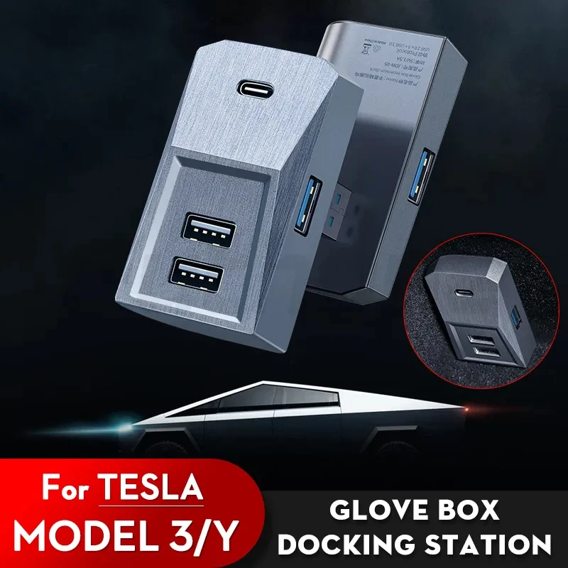 

Glovebox USB Hub For Tesla Model 3 Model Y 2021-2023 Digital Display Splitter Docking Station Data Tansmission