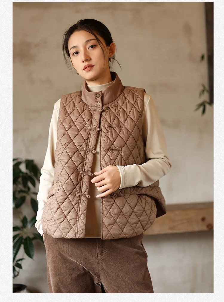 

Женский хлопковый жилет в китайском стиле, зимняя верхняя одежда, традиционный китайский дизайн, теплый стеганый жилет с ромбовидным узором
