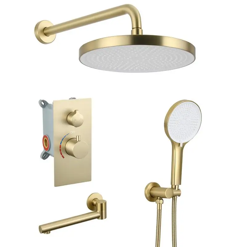 

Luxury 3-Function Shower System - Solid Brass Valve, 10-Inch Rain Showerhead, 3-Spray Handheld Shower, Bathtub Spout Included