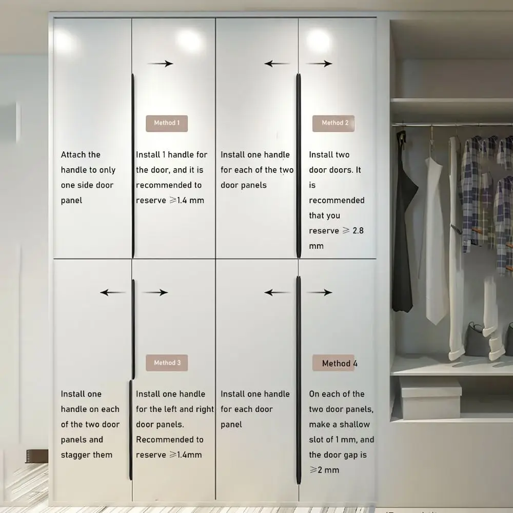 مقبض خزانة مخفي من الألومنيوم للمساحة بفتحة مزدوجة وأحجام متعددة مقبض باب قوس سهل التركيب أسود/ذهبي/رمادي