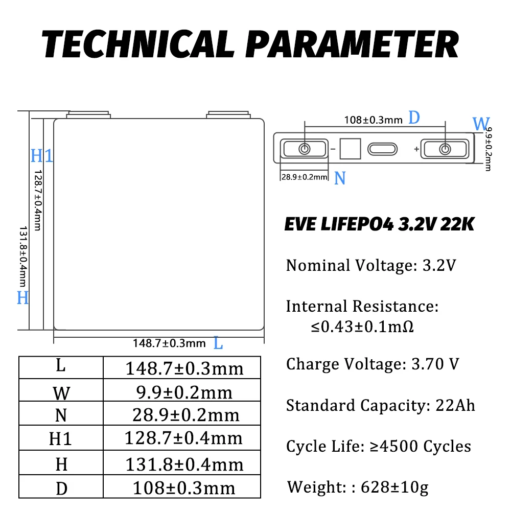 EVE LF22K 3.2V 22Ah Original Brand New Prismatic Lifepo4 Rechargeable Batteries 4-16PCS For DIY Solar System RV Boat EV