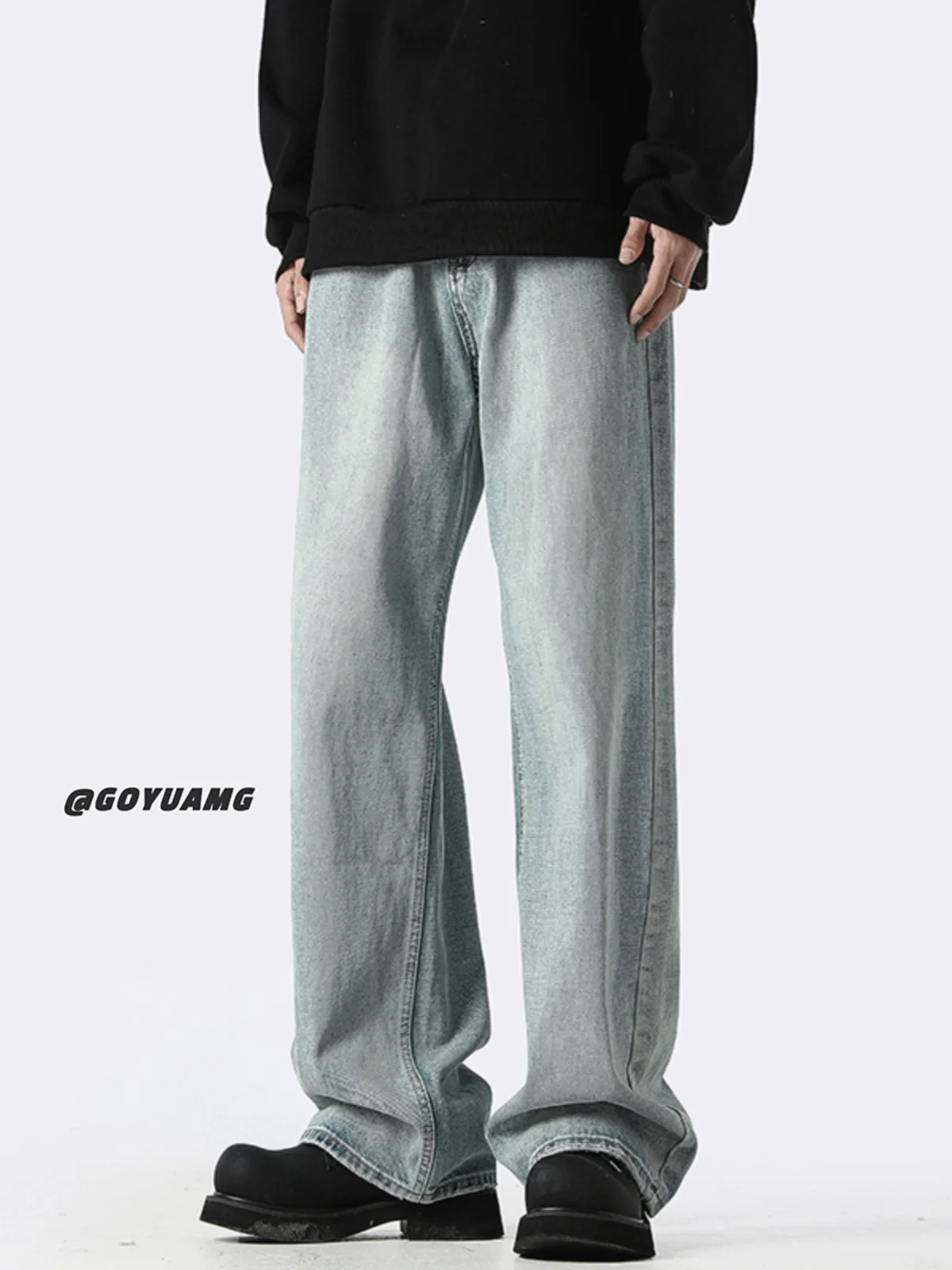 

Loose Wide Leg Men's Jeans Spring Autumn Trendy American Retro High Street Pants Elastic Cool Straight Long Pants