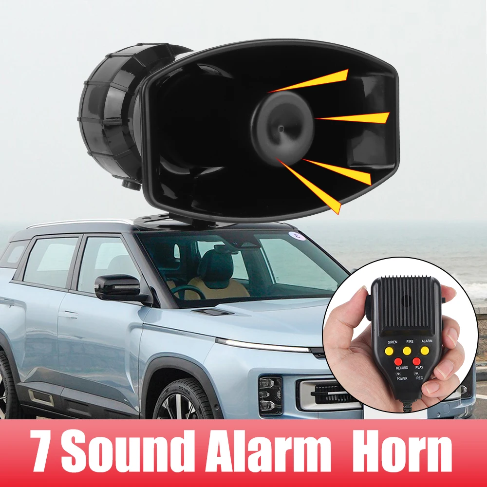 Car Horn 12V 120dB Speaker 120W Loudspeake for Police Firemen Warning Alarm Police Fire Siren 7 Sound Loud Air Horn Megaphone