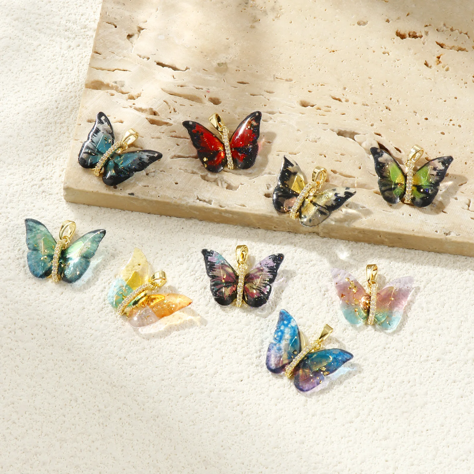 1 Piece Resin Insect Charm 18K Gold Plated Butterfly Animal Brass Pendants For DIY Necklace Bracelet Jewelry Making 24mm x 20mm