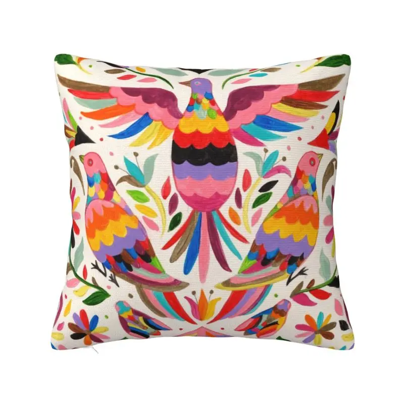 Custom Mexican Otomi Birds Cushion Cover Sofa Living Room Flowers Floral Mexico Square Pillow Cover