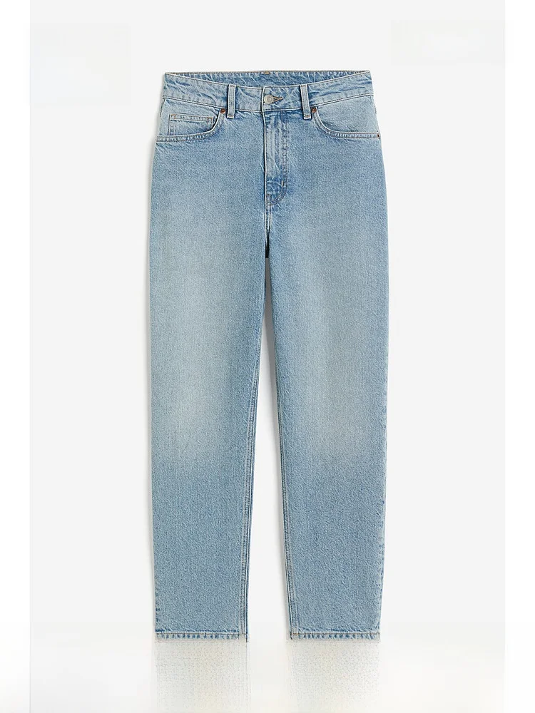 

Slim High Waist Ankle Length Mom Jeans Summer New Arrival Women's Fashion H&M 0941666 Elegant Style Cotton Blend Stretchy