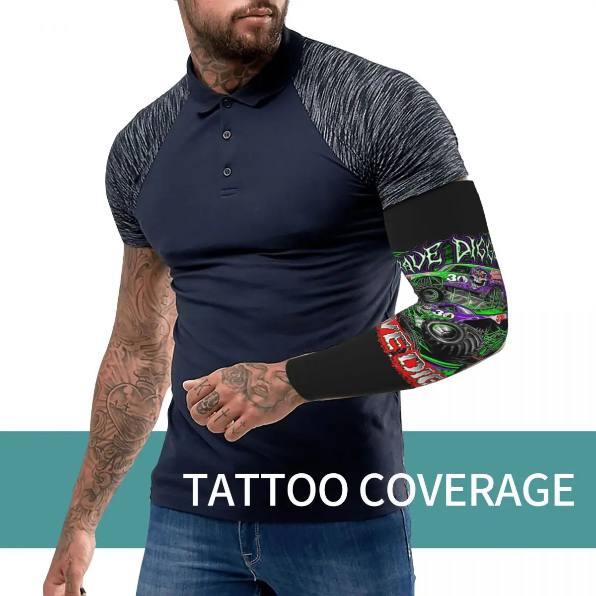 Monster Jam Grave Digger Monster Truck أكمام أذرع تبريد للرجال والنساء للحماية من أشعة الشمس فوق البنفسجية وتغطية الوشم الرياضية والتبريد وركوب الدراجات