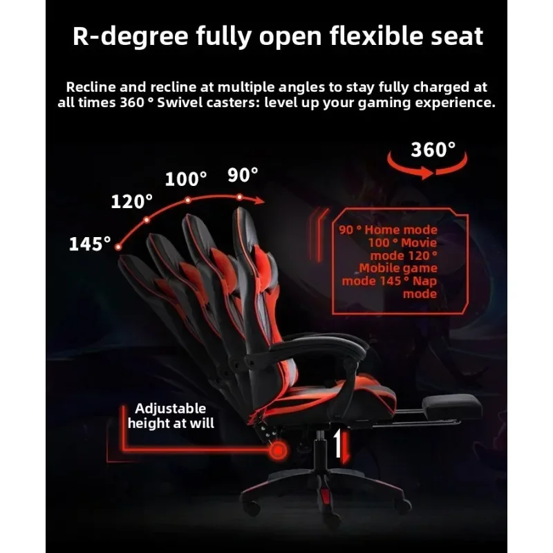 كرسي ألعاب مع دعم قطني ناعم ومسند قدم بارتفاع قابل للتعديل، كرسي ألعاب كمبيوتر مريح.