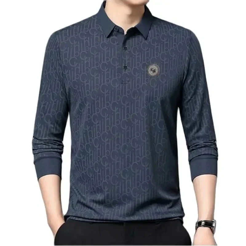 Spring and Autumn Men\'s High Quality Long Sleeve Letter Polo Shirt New Luxury Fashion Business Leisure Multi Functional Top