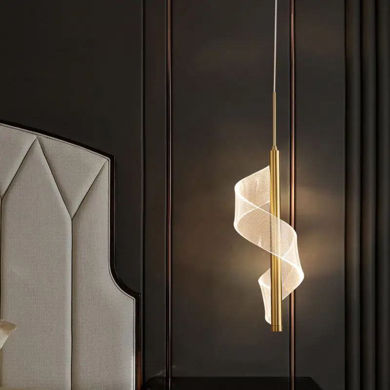 

Modern LED Wavy Clear Glass Chandelier Luxury Geometric Golden Pendant Light Home Decor Bedroom Bedside Suspension Luminaries