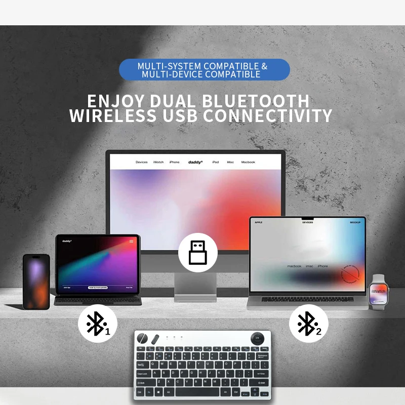 Rechargeable Bluetooth&2.4G Wireless Trackball Keyboard,Portable 78 Keys Wireless Travel Keyboard for Window/Mac OS
