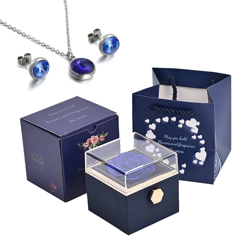 

Eternal Flower Rose Jewelry Box with Necklace Stud Earrings Valentine's Day Anniversary Birthday Gift Jewelry for Women Wife
