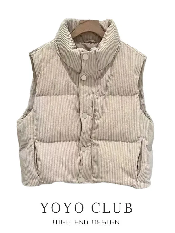 

Женский утепленный вельветовый жилет на одной пуговице, однотонный, для повседневной носки, зимняя верхняя одежда