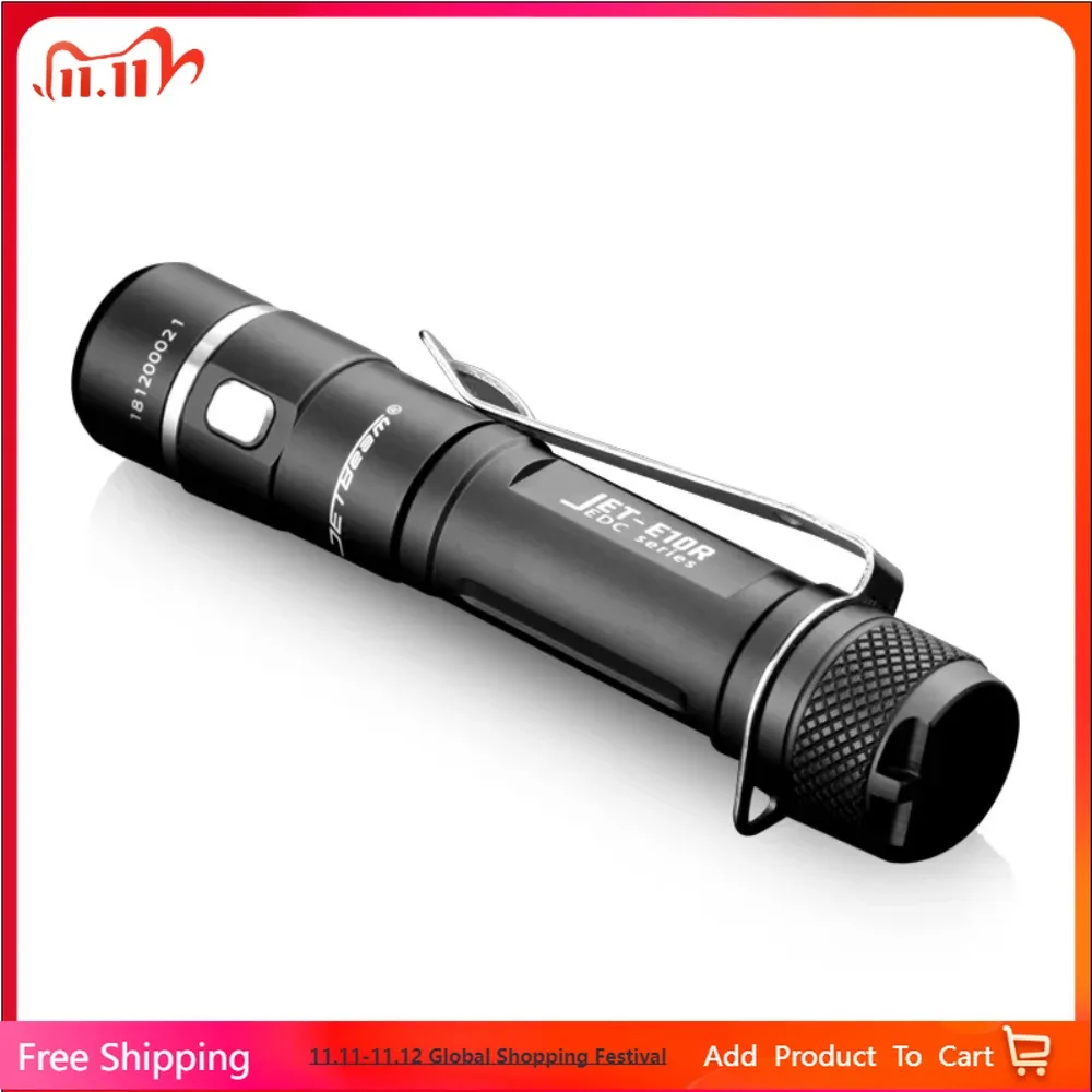JETBeam E10R EDC Mini LED Flashlight, Built in Micro USB Charging Interface, Daily Carrying Flashlight, 650 Lumens Black