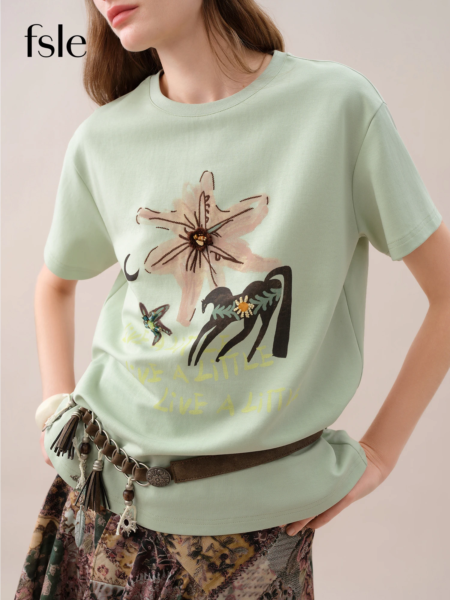 

FSLE 【Premium Series】Versatile Casual Oversized Short Sleeve Round-Neck T-Shirt for Women Summer 2026 New Arrival Cotton Contain