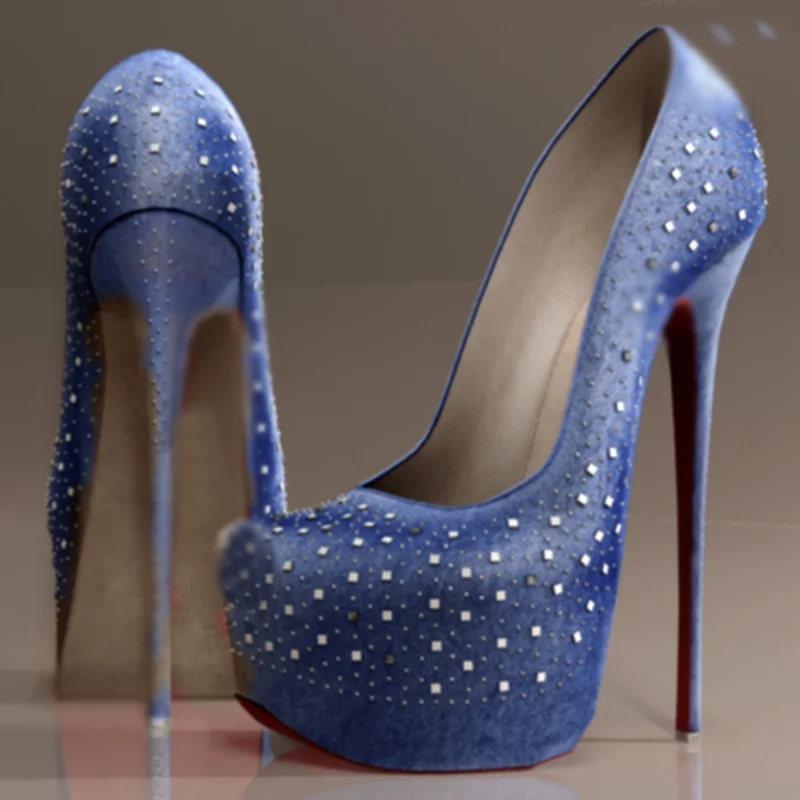 

Blue Diamond Slip On Platform Pumps Thin High Heel Pointed Toe Fashion Sexy 2025 Summer Big Size Woman Shoes Zapatillas Mujer