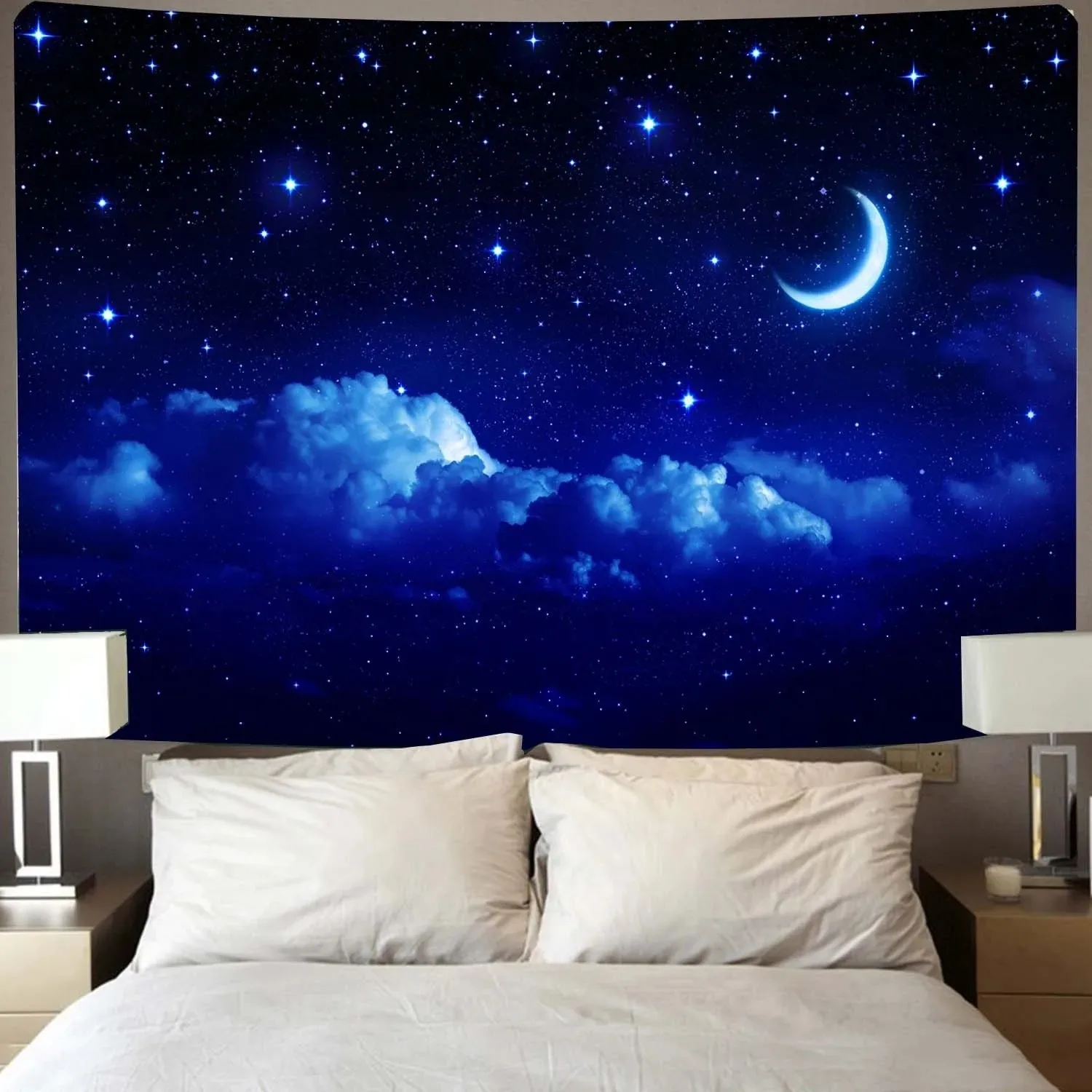 Blue starry sky and moon pattern galaxy universe hanging cloth home decoration wall tapestry living room background cloth