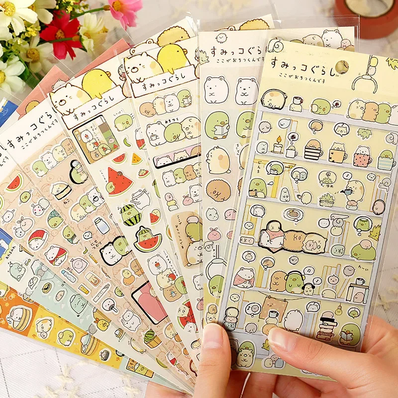 1 Sheet Japanese corner bio plane cartoon stickers hand tent diary decoration bronzing animal watermelon Labels stickers