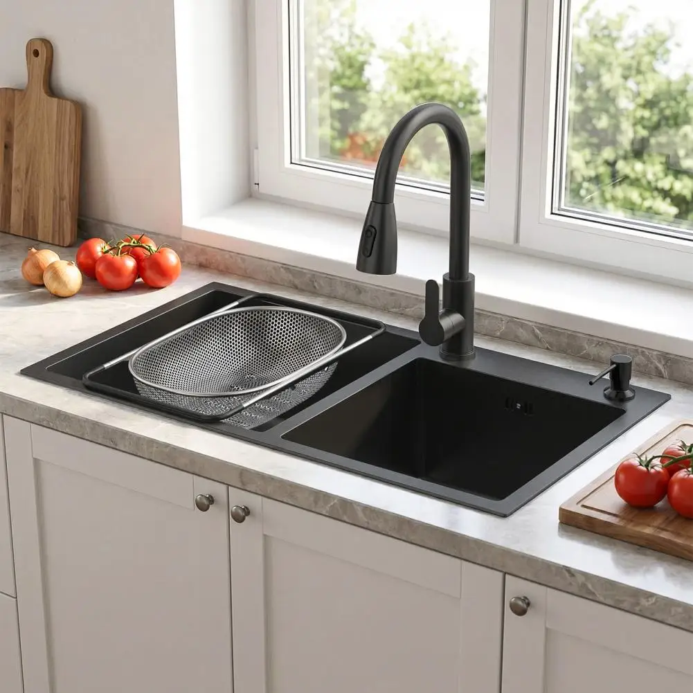 Drop-in Kitchen Sink Double Bowl Kitchen Sink 30.7x16.9 Inch Stainless Steel with Nano Coating Drain Assembly Fruit for Modern