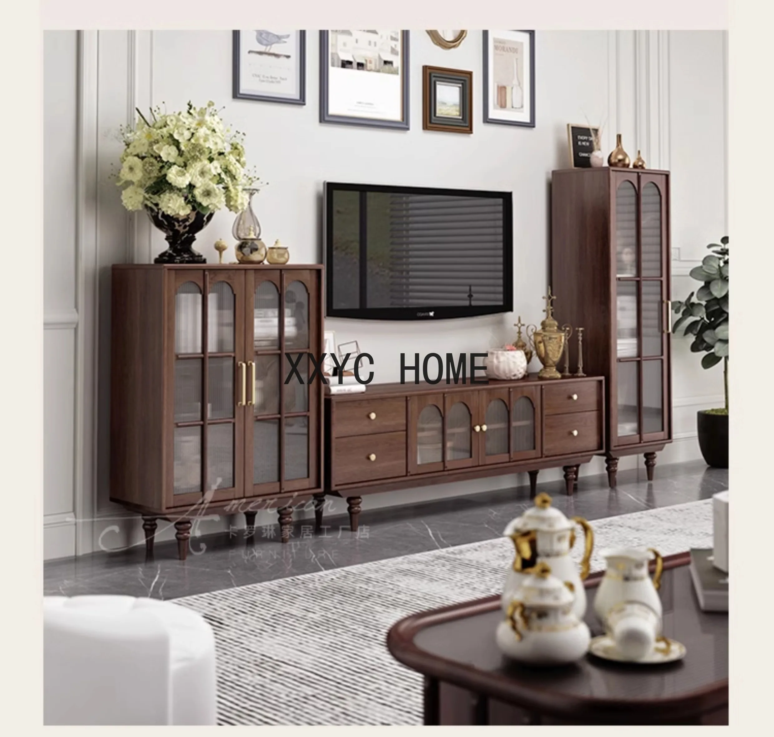 

American Living Room Storage TV Cabinet Side Cabinet Locker French Entry Lux Simple Pure Solid Wood Sideboard Cabinet