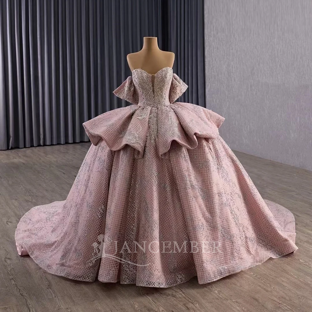 Vestido de baile personalizado brilhante quinceanera vestidos babados mangas destacáveis miçangas cristal organza doce 16 vestido vestidos 15