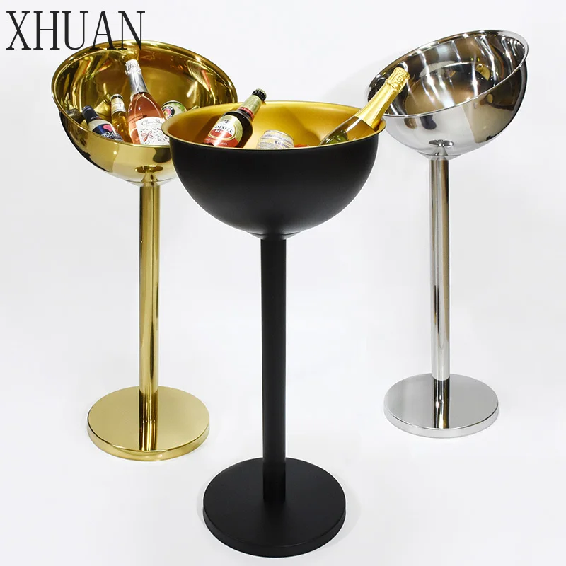 Bar Party Ice Drink Cooler Stand Wine Ice Bucket Stainless Steel High Quality Champagne Wine Bucket Beverage Cooler With Stand