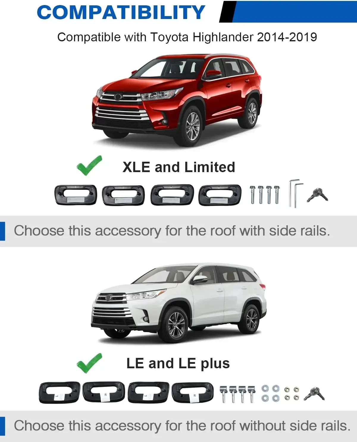 Roof Rack Cross Bars for 2014-2019 Toyota Highlander XLE Limited & SE | & LE Plus & LE 220lb Lockable Aluminum Heavy Duty Lockab