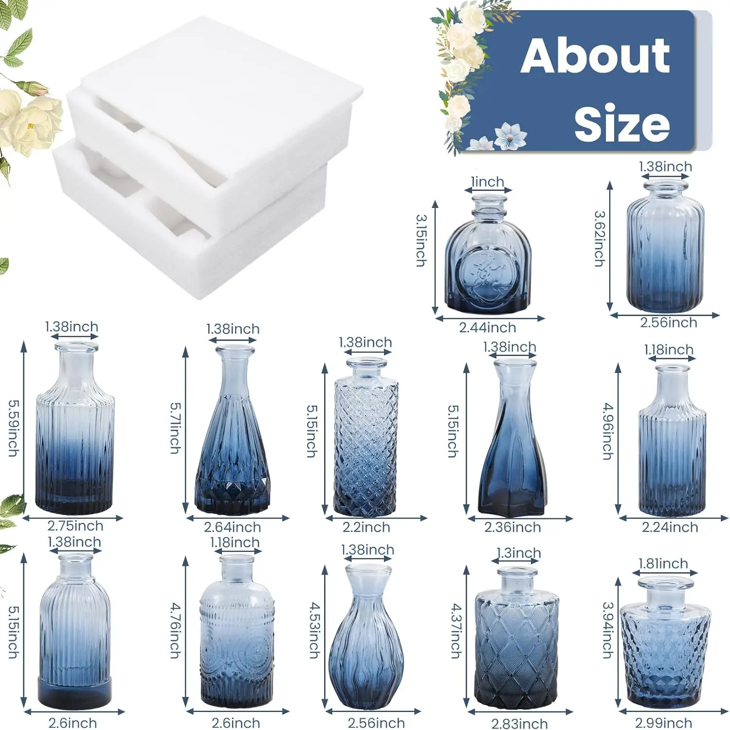 12pcs Set Luxury Mini Bud Glass Vase Modern Flower Cylinder Candle Table Vase Blue Amber For Home Decoration Wedding Centrepiece