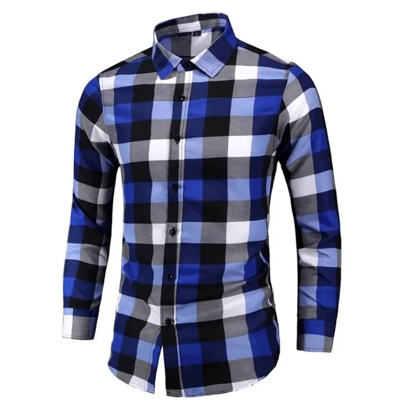 Checkered Shirt for Men's Retro Formal Long Sleeved Button Up Business Social Casual Shirt for Men's Street Wear