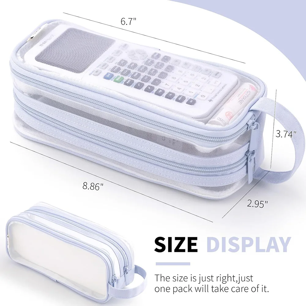 Large Mesh Pencil Case Double Layer Transparent Pencil Pouch, Handheld Multifunctional Cosmetic Bag, Suitable for School Office